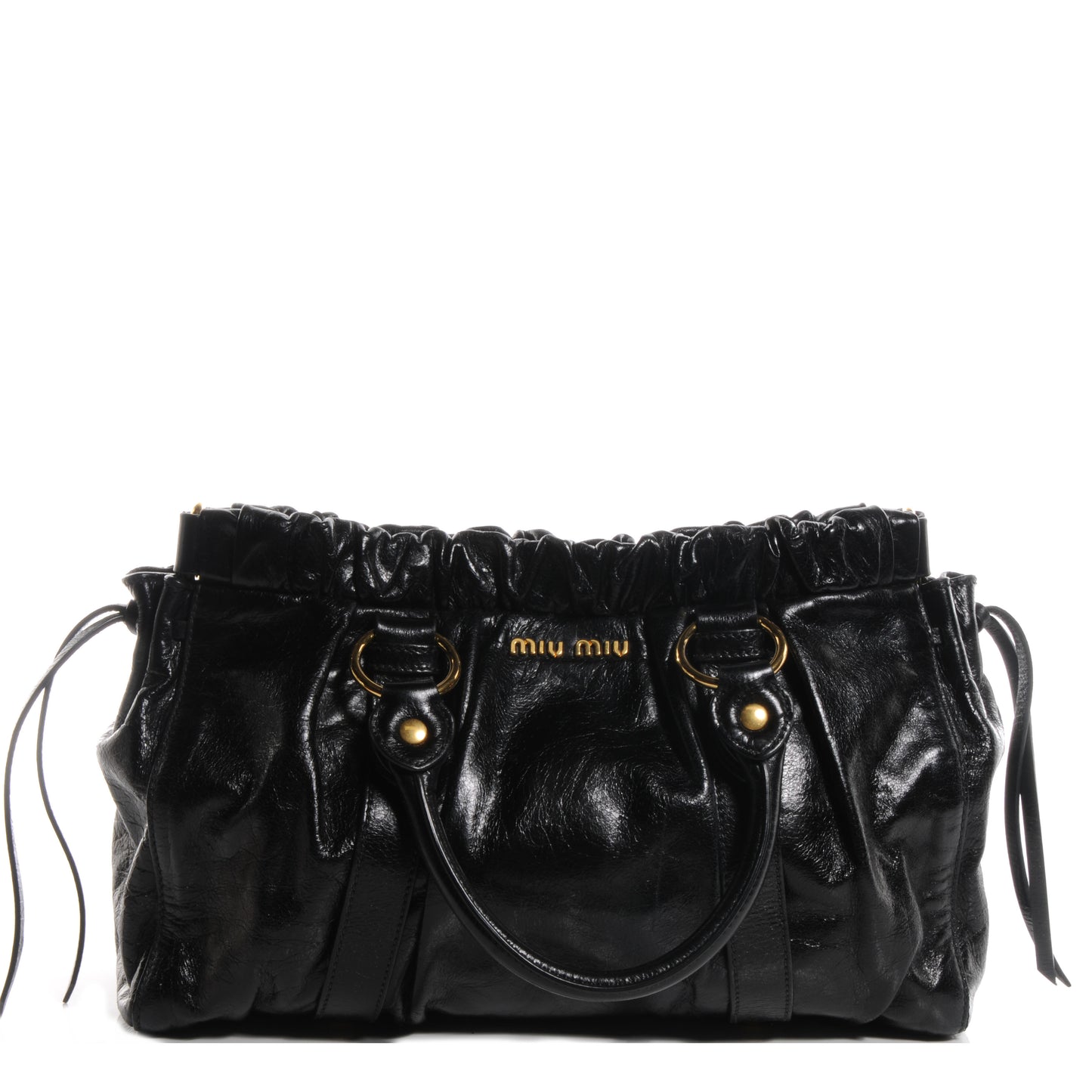 Vitello Lux Leather Gathered Tote Black