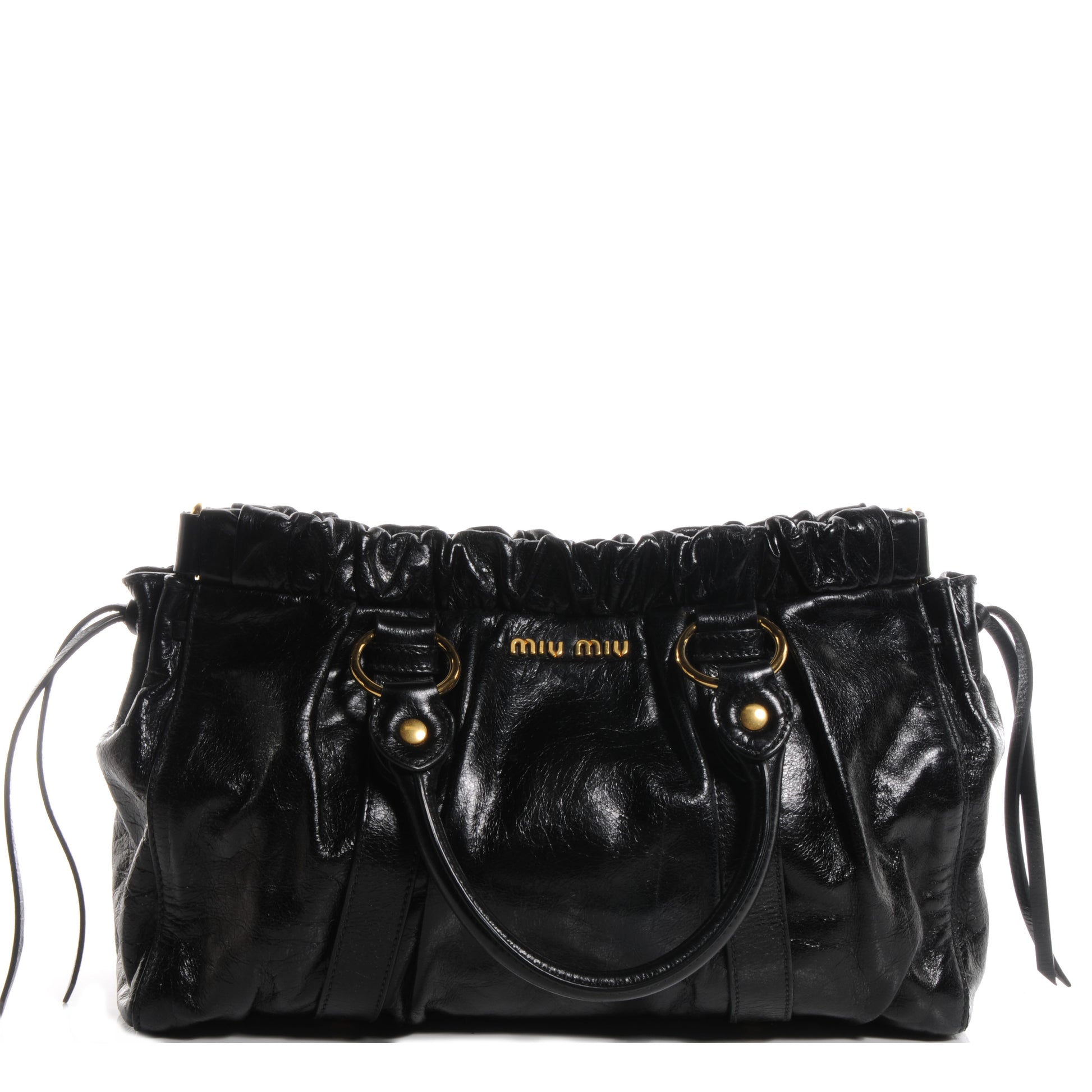 Miu Miu Vitello Lux Leather Gathered Tote Black 1 of 8