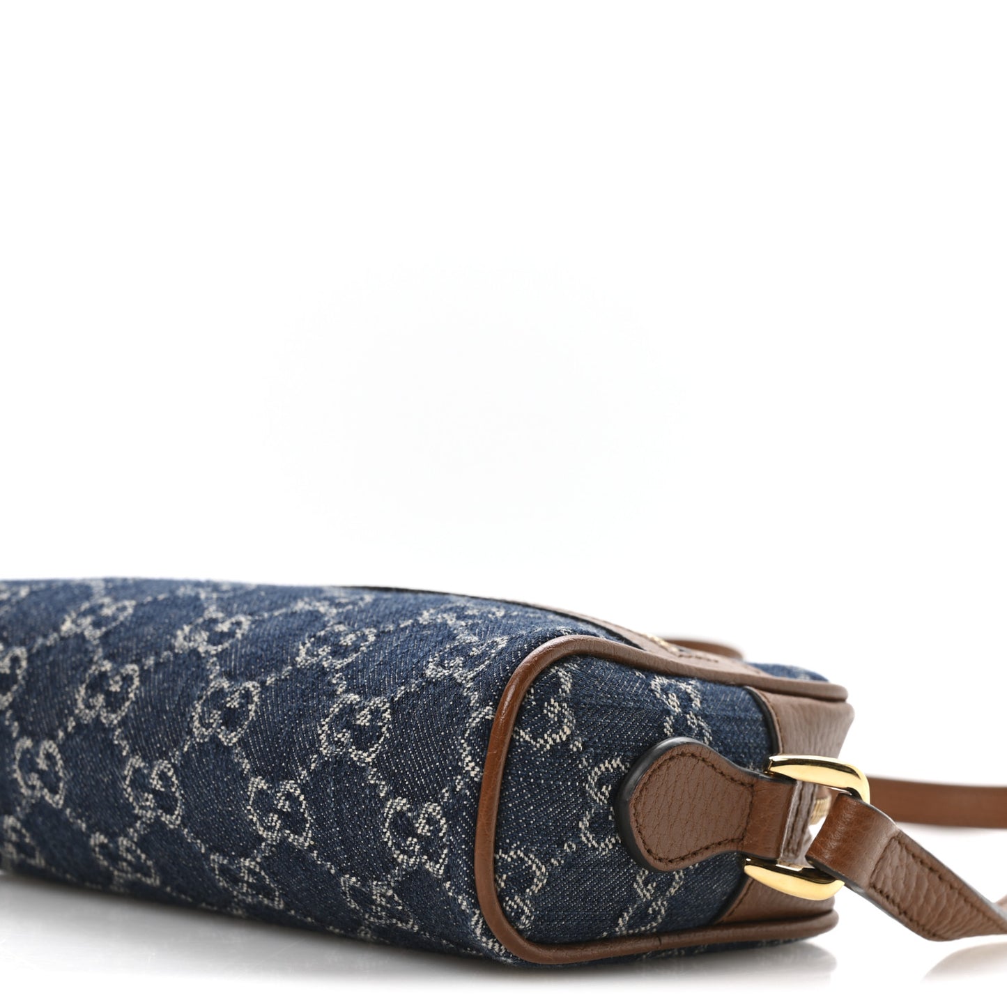 New Denim GG Monogram Dollar Calfskin Mini Ophidia Shoulder Bag Blue Tea Cuir Epilog