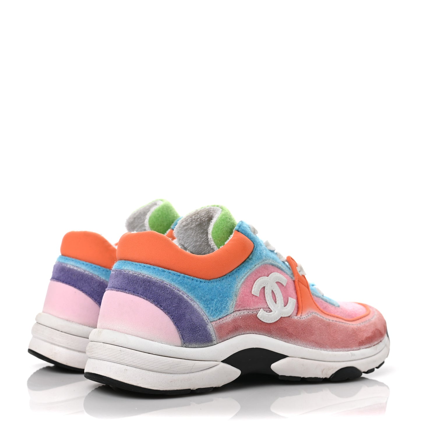 Nylon Lambskin Suede Calfskin CC Sneakers 37 Coral Light Blue White