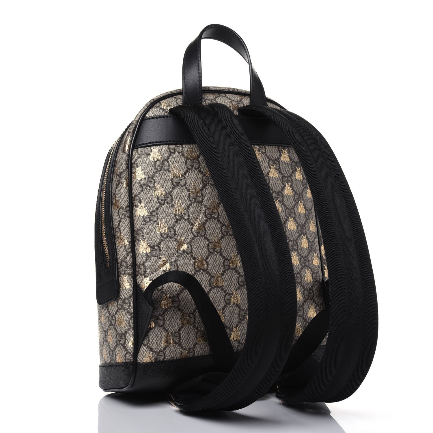 Gucci GG Supreme Monogram Bees Print Small Day Backpack Beige Oro Black 2 of 13