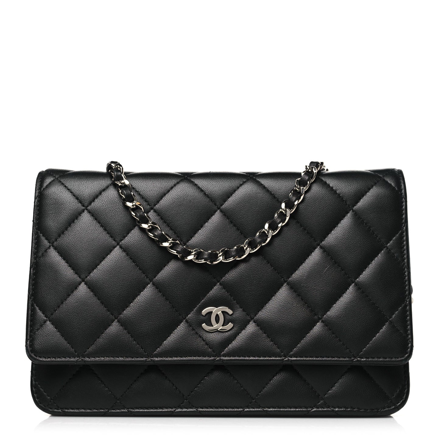 Lambskin Quilted Wallet On Chain WOC Black