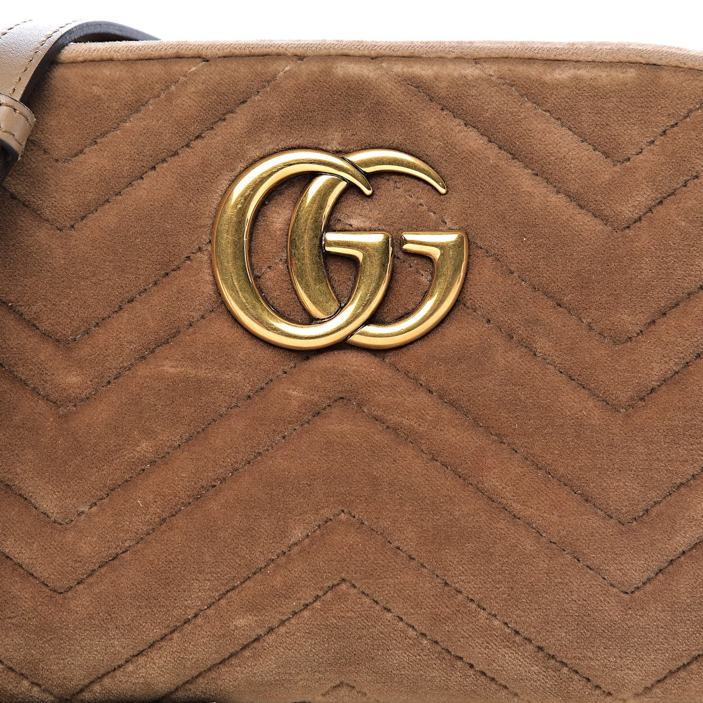 Velvet Matelasse Small GG Marmont Chain Shoulder Bag Taupe