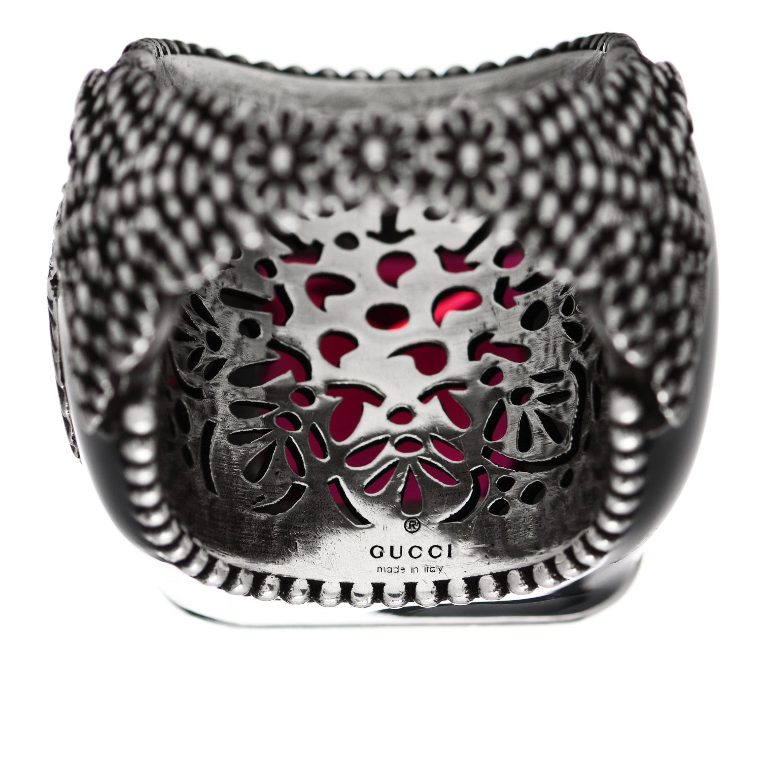 Gucci Sterling Silver Enamel Crystal Signet Ring Red 50 5.25 6 of 7