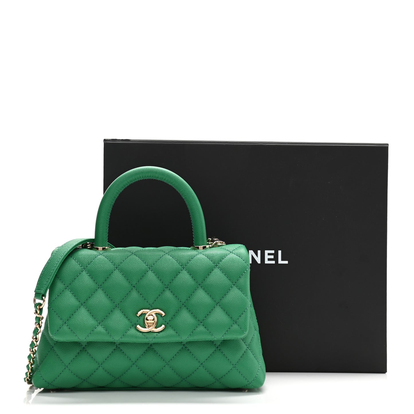 Caviar Quilted Mini Coco Handle Flap Green