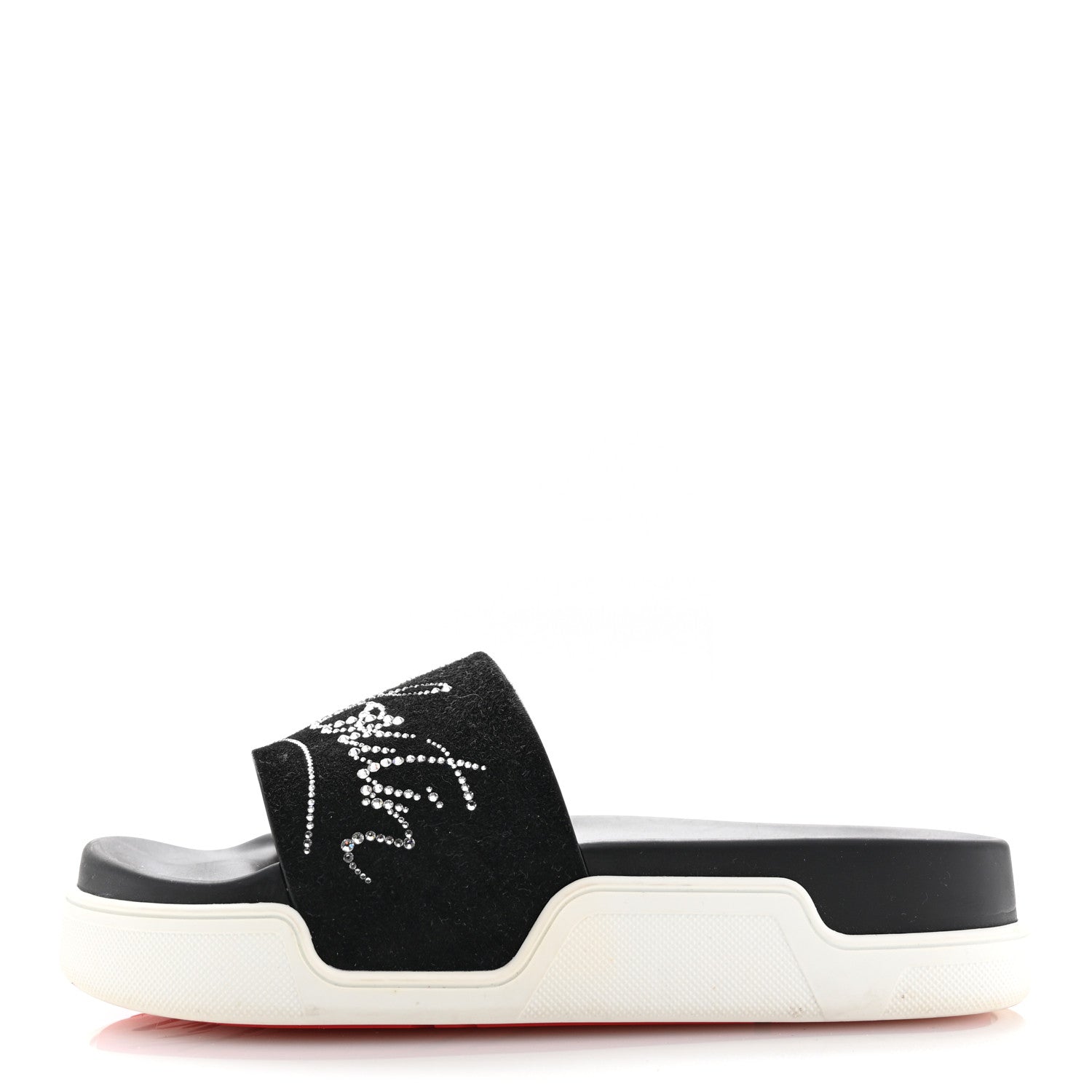 Christian Louboutin Veau Velours Strass Dear Pool Flat Platform Slide Sandal 38 Black 1 of 12