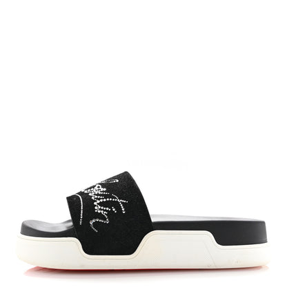Christian Louboutin Veau Velours Strass Dear Pool Flat Platform Slide Sandal 38 Black 1 of 12