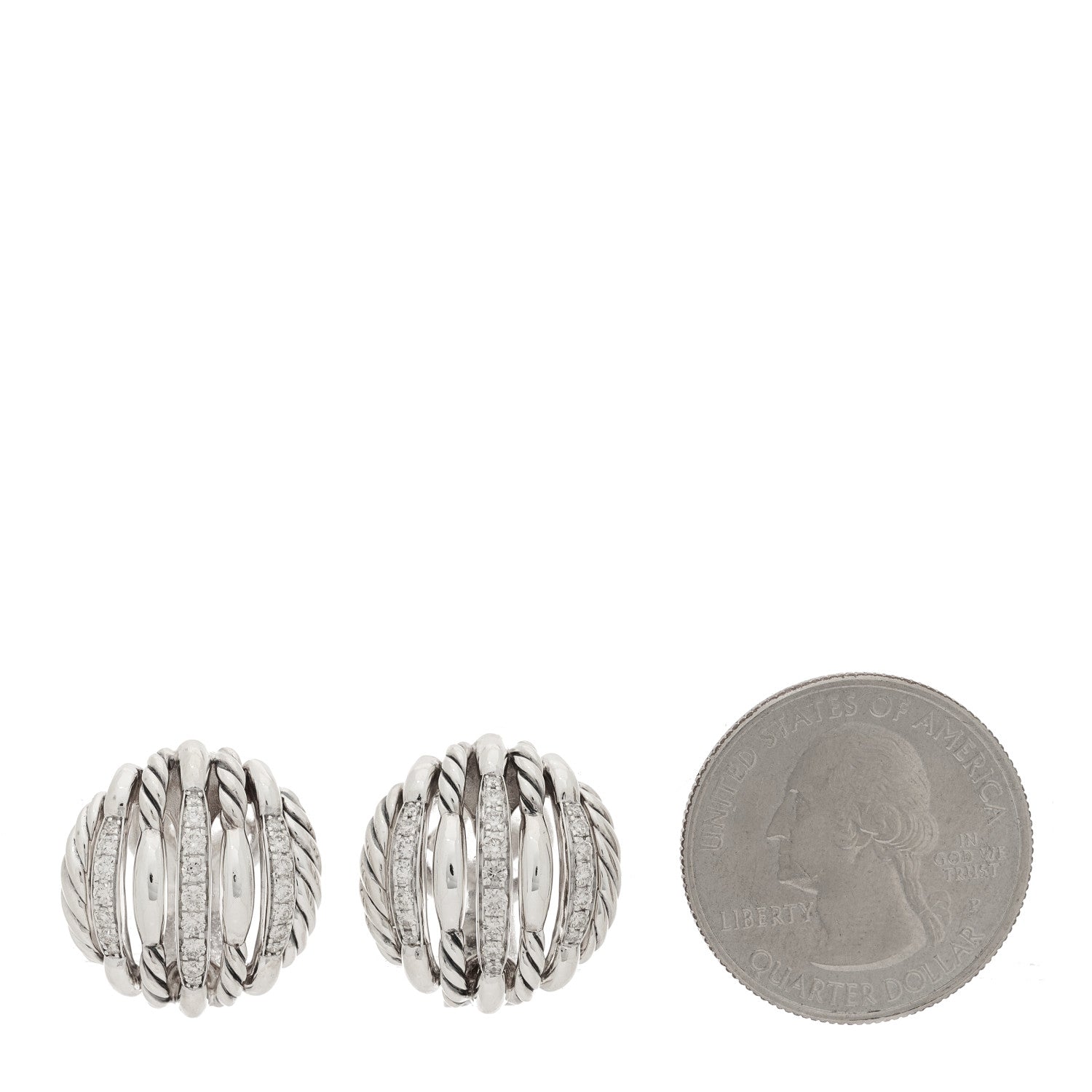 David Yurman Sterling Silver Diamond Tides Stud Earrings 2 of 4