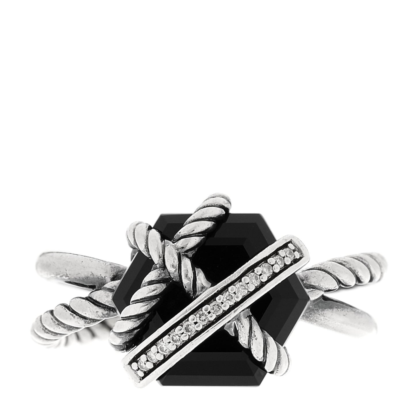 Sterling Silver Diamond Black Onyx 10mm Cable Wrap Ring 52 6
