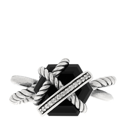 David Yurman Sterling Silver Diamond Black Onyx 10mm Cable Wrap Ring 52 6 1 of 5