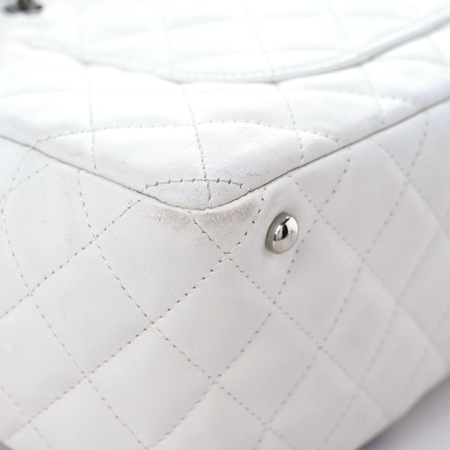 Calfskin Quilted Large Cambon Bowler White Black