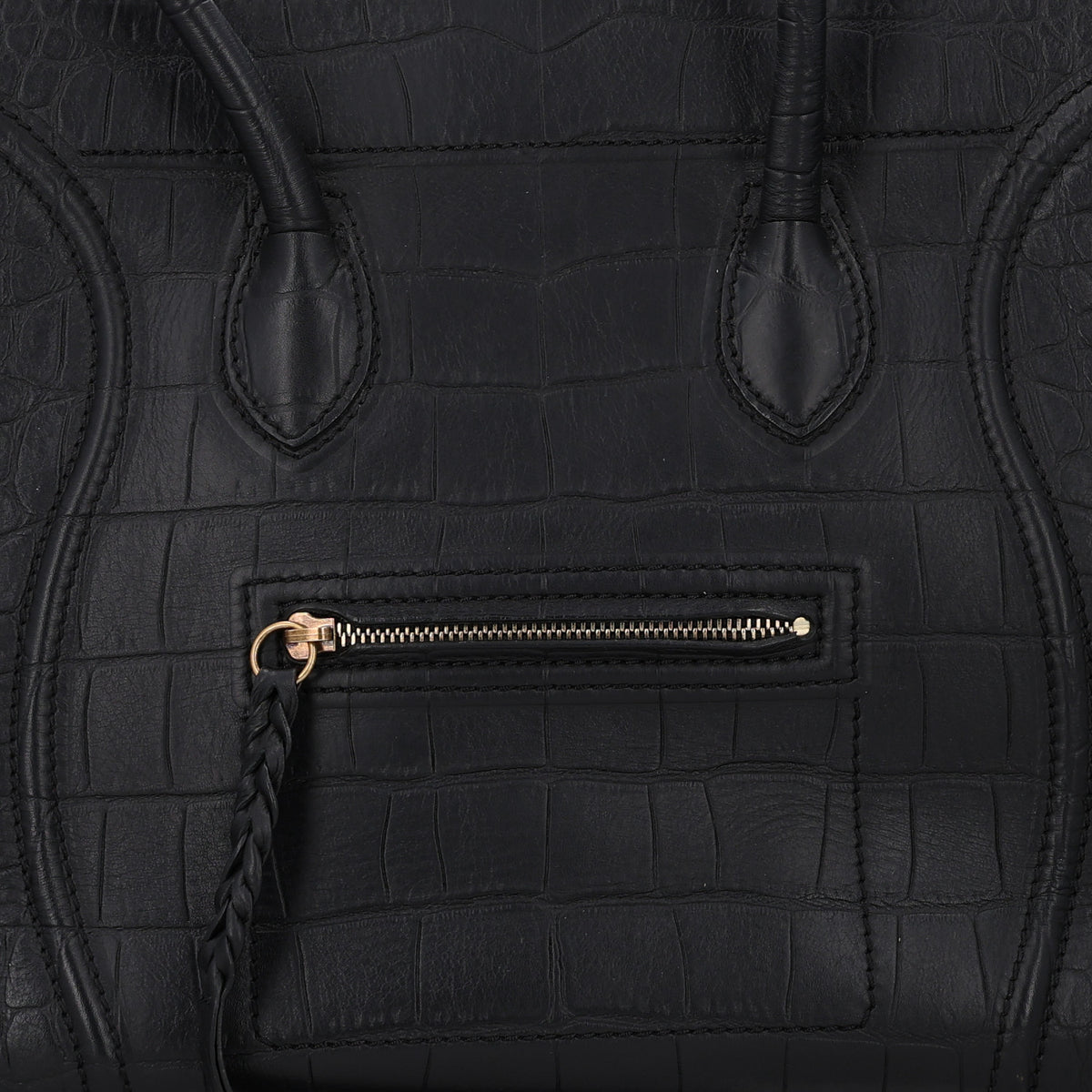 Celine Crocodile Embossed Calfskin Medium Phantom Luggage Black 8 of 10