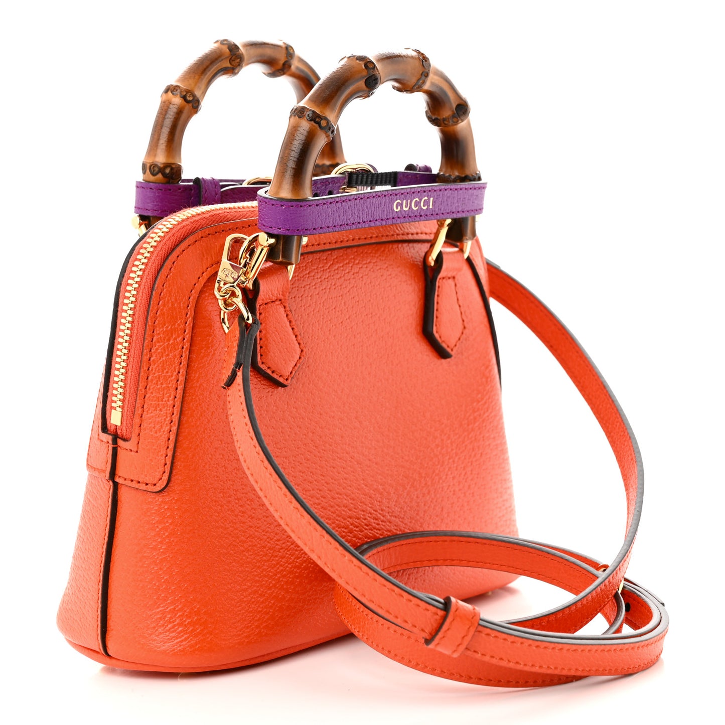 Textured Dollar Calfskin Mini Diana Dome Tote Bag Deep Orange Spicy Cyclamin