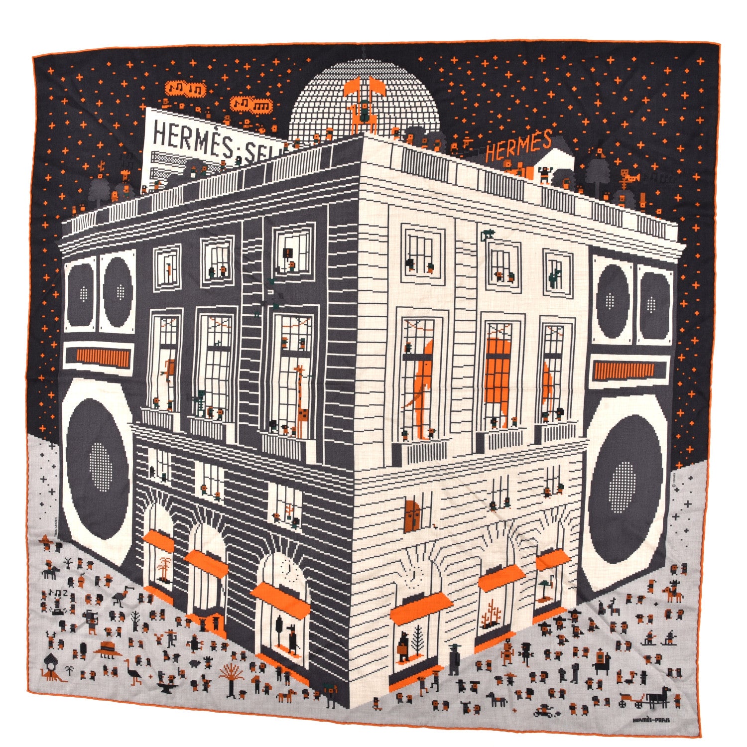 Hermes Cashmere Silk Faubourg Party Scarf 100 Naturel Taupe Orange 1 of 5