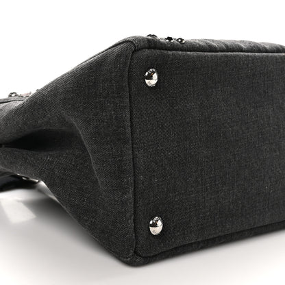 Prada Denim Crystal Studded Small Canapa Tote Black 8 of 9