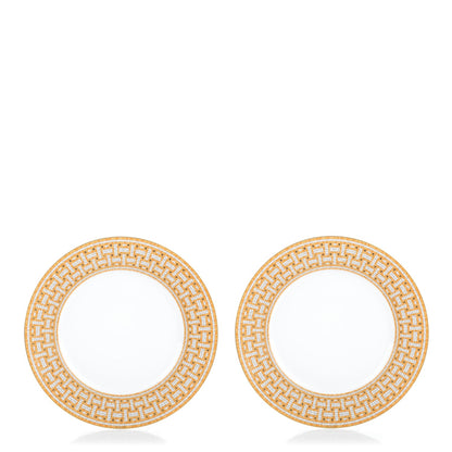 Hermes Porcelain Mosaique Au 24 Gold Dinner Plate Set of 2 1 of 5