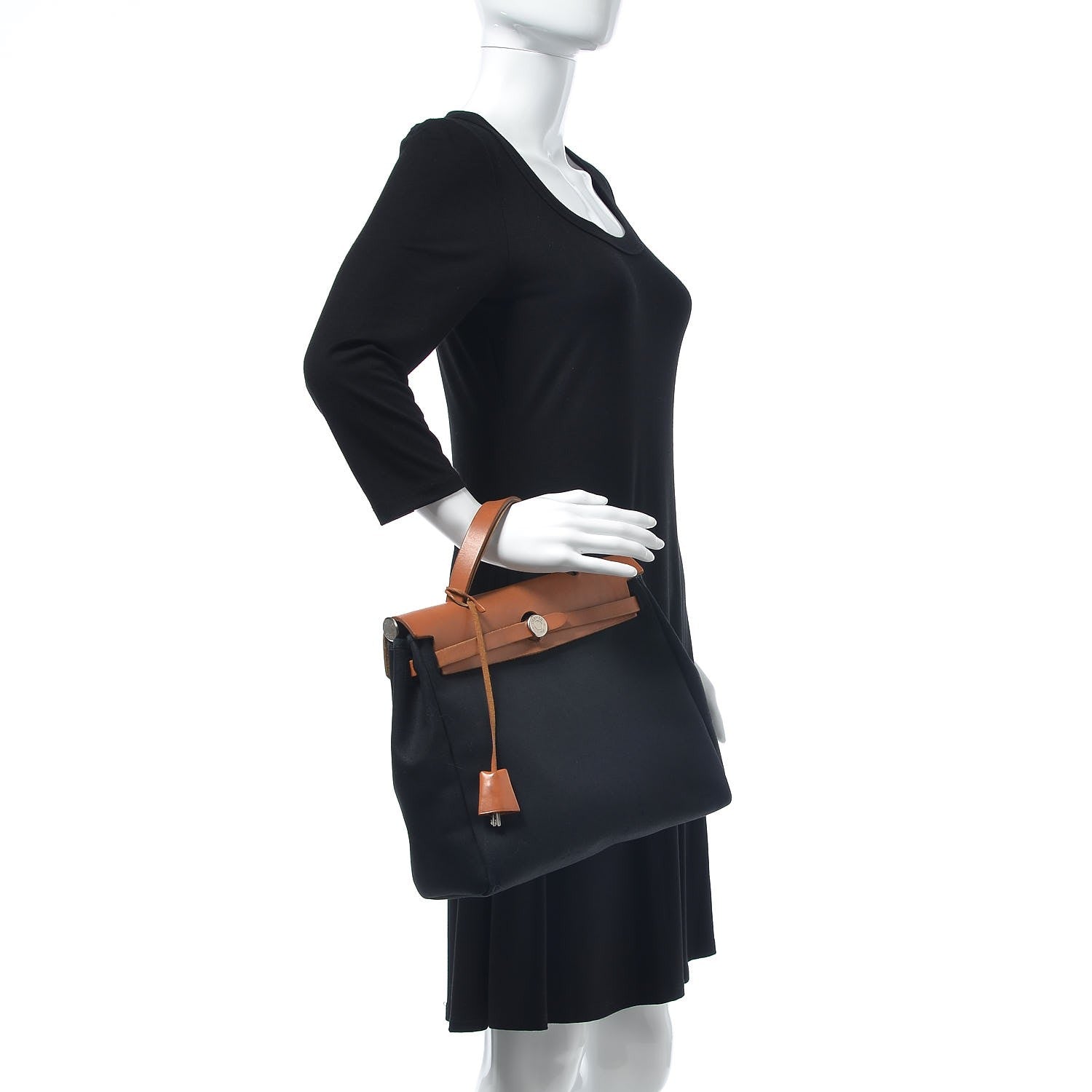 Hermes Toile Vache Calfskin Herbag 30 PM Black Natural 2 of 12