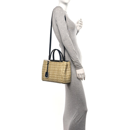 Fendi Woven Raffia Vitello Petite 2Jours Tote Natural Navy 2 of 10