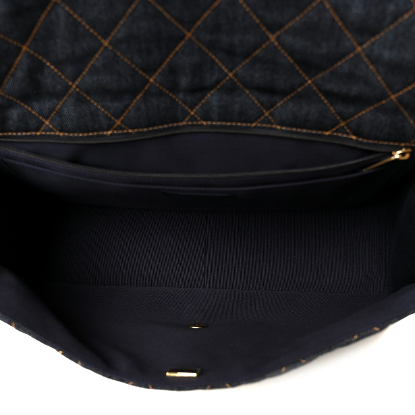 Denim Quilted XXL Travel Flap Bag Dark Blue Orange