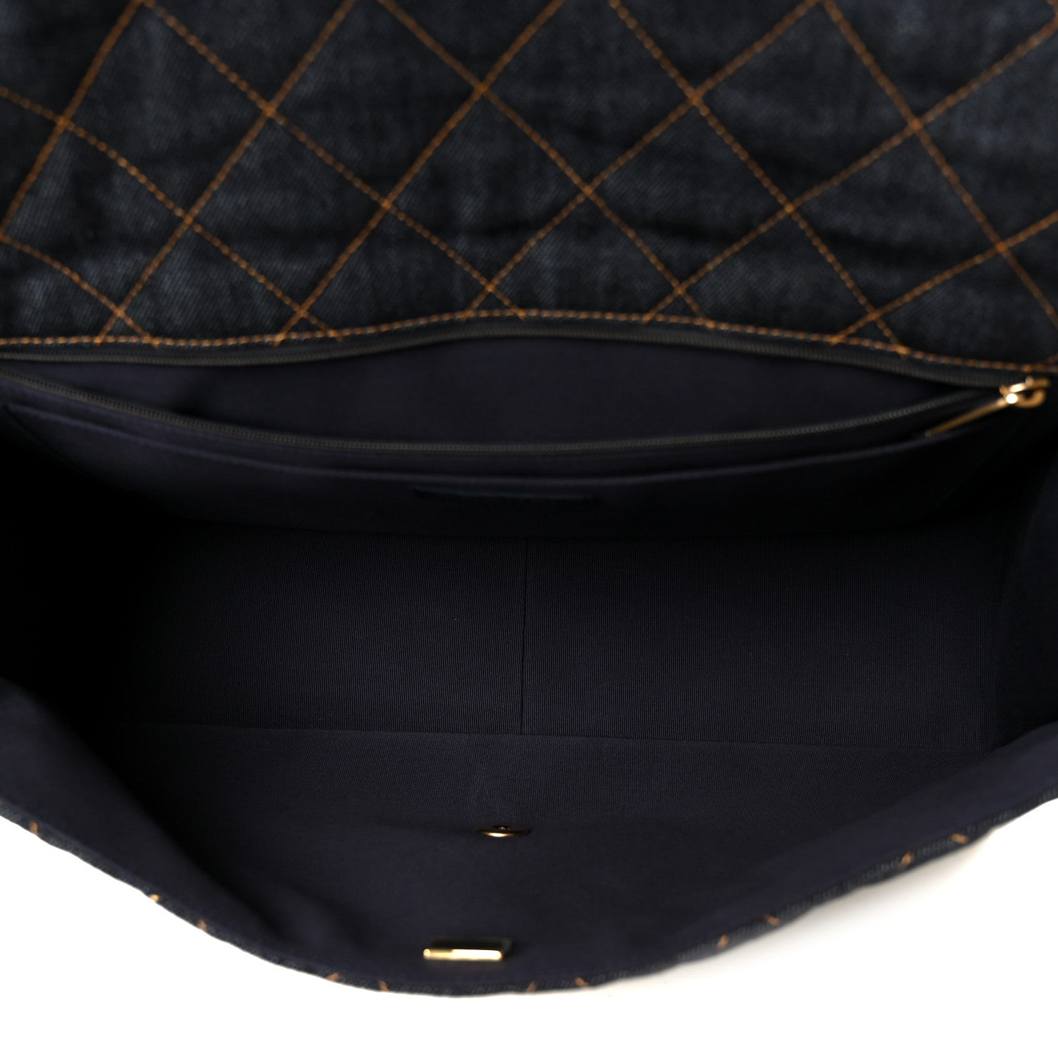 Chanel Denim Quilted XXL Travel Flap Bag Dark Blue Orange 5 of 11