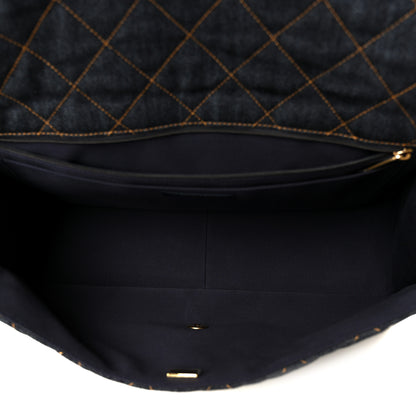 Chanel Denim Quilted XXL Travel Flap Bag Dark Blue Orange 5 of 11