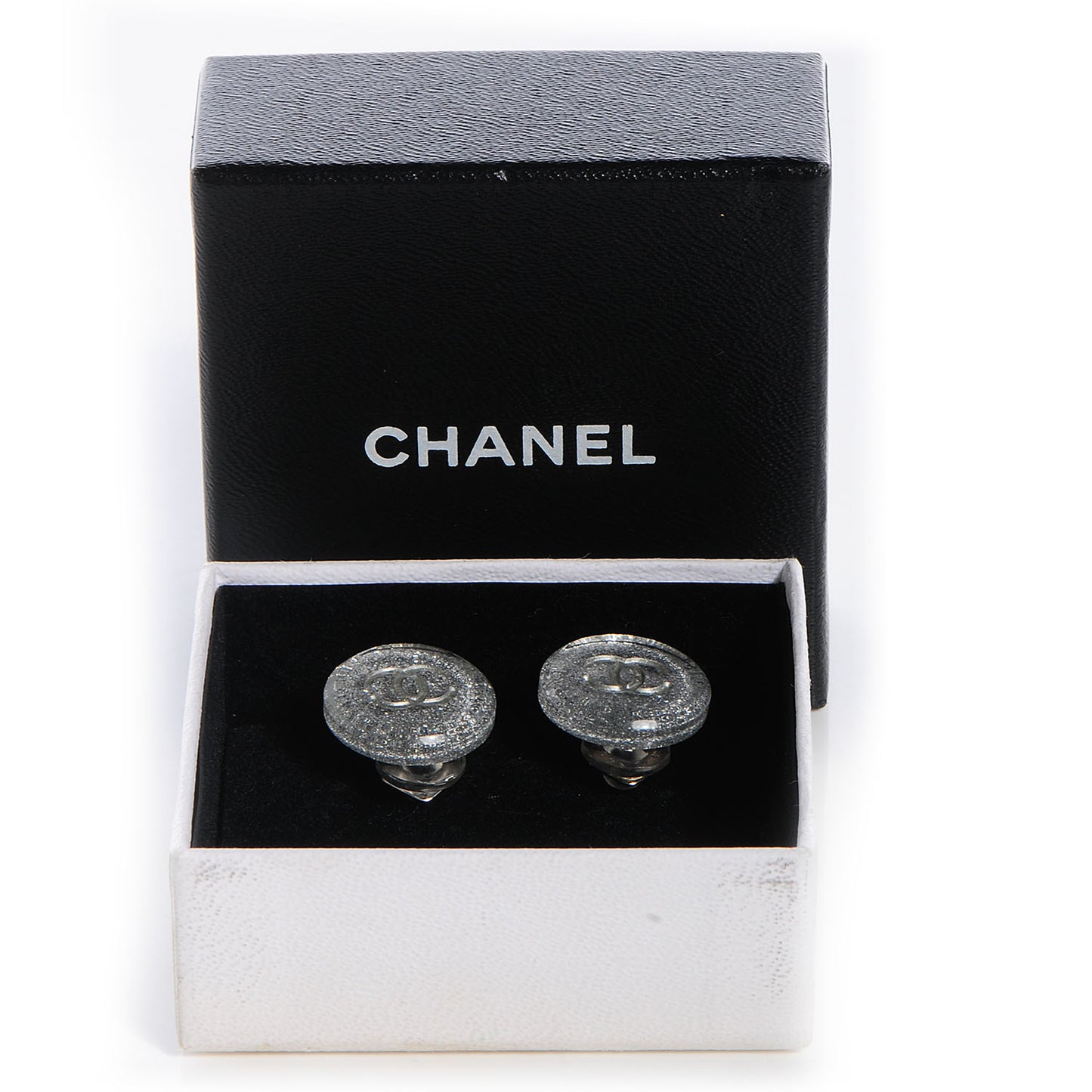 Resin Glitter CC Clip On Earrings Silver