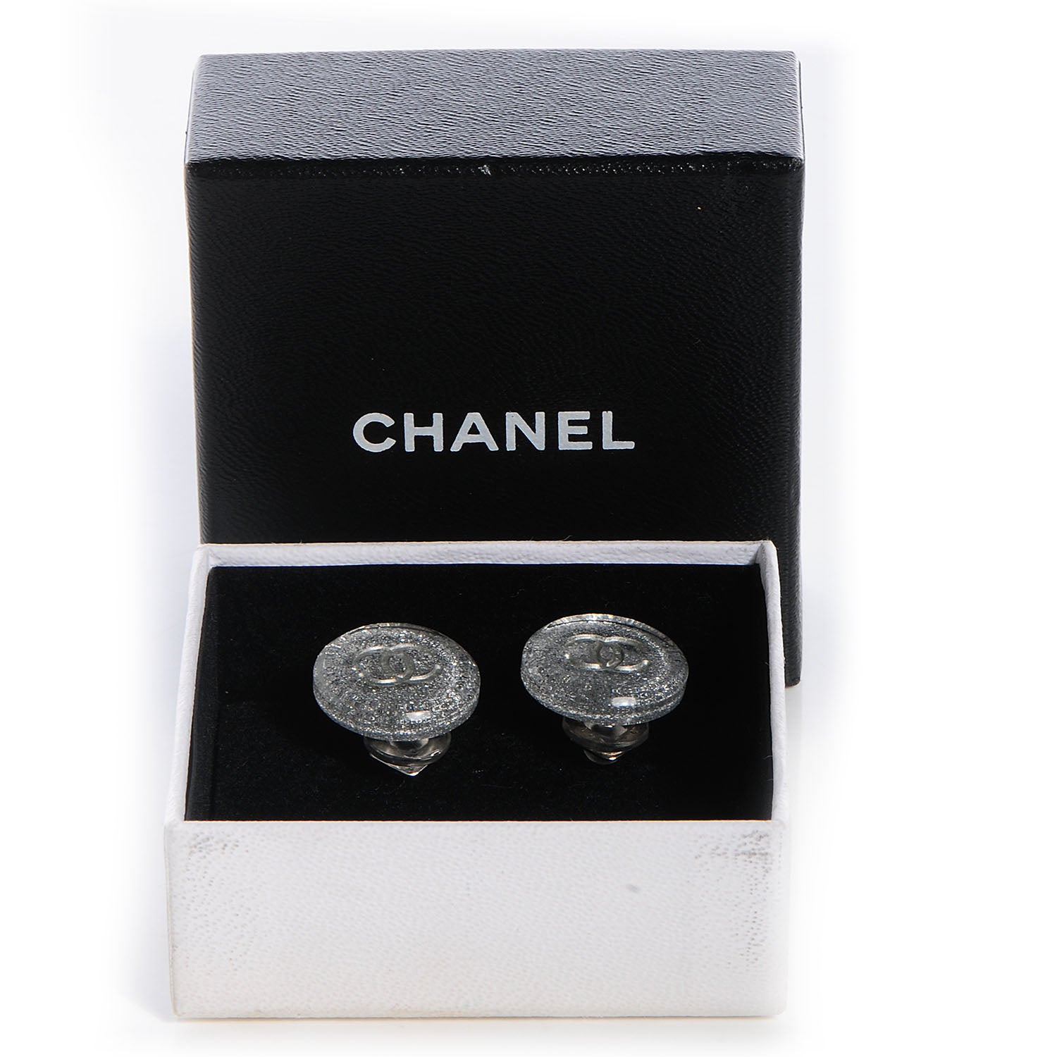 Chanel Resin Glitter CC Clip On Earrings Silver 4 of 4