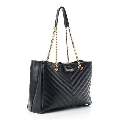 Saint Laurent Grain De Poudre Matelasse Chevron Monogram Shopping Bag Black 3 of 9
