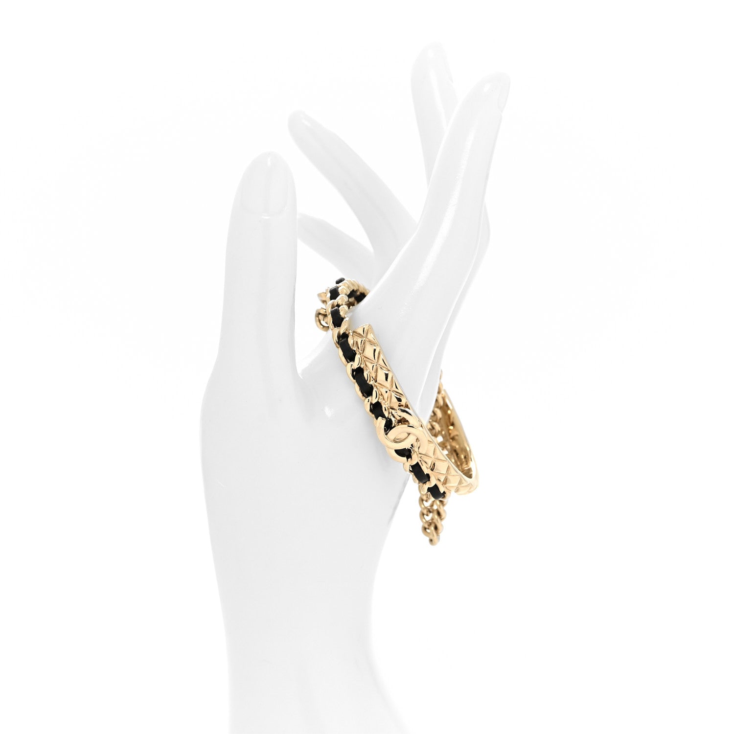 Chanel Metal Lambskin CC Turnlock Chain Bracelet M Gold Black 2 of 4