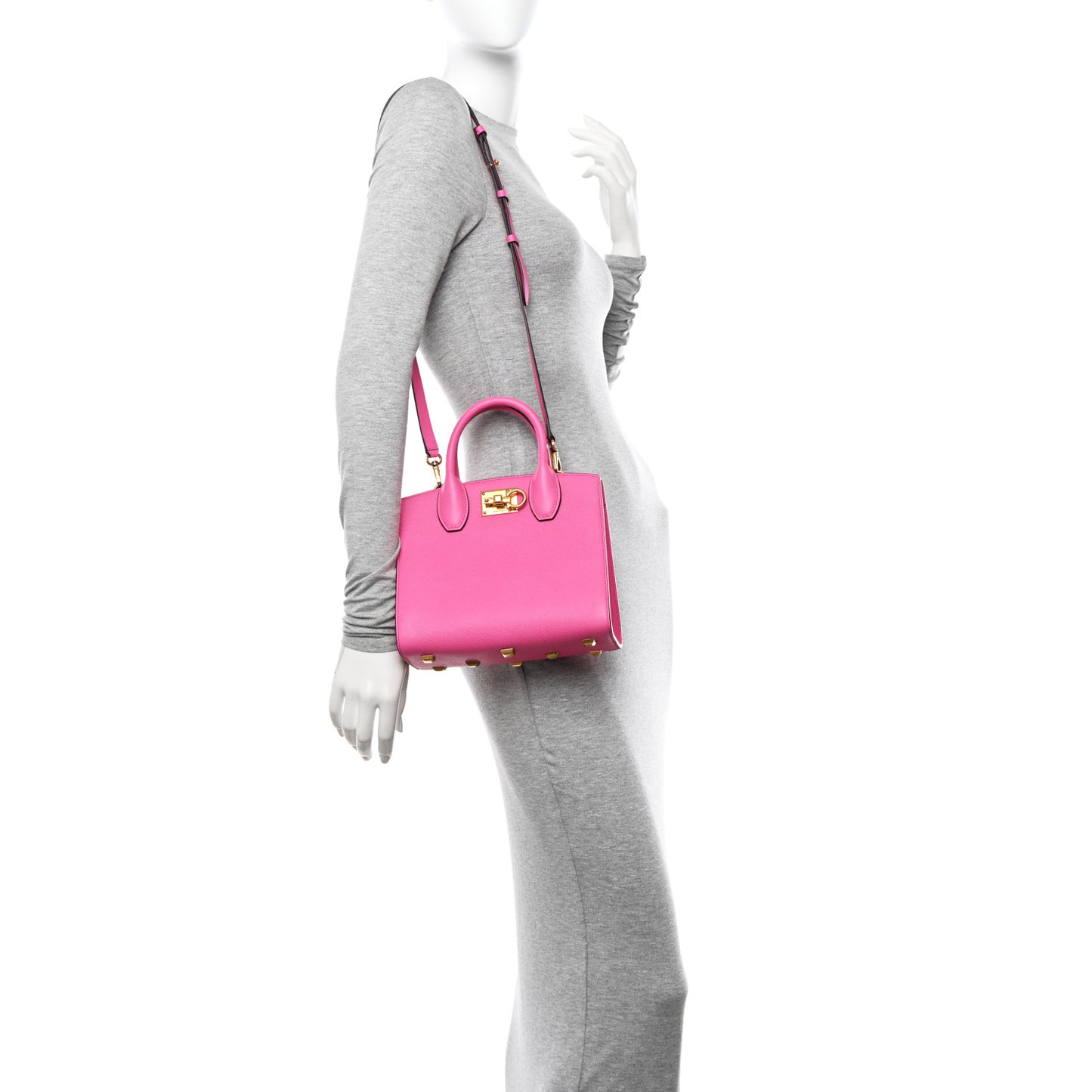Hammered Calfskin Small The Studio Box Bag Hot Pink