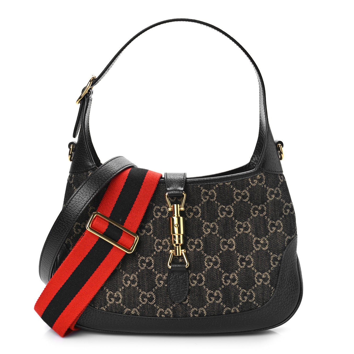 Gucci Jacquard Denim GG Monogram Small Jackie 1961 Hobo Black Ivory 1 of 8