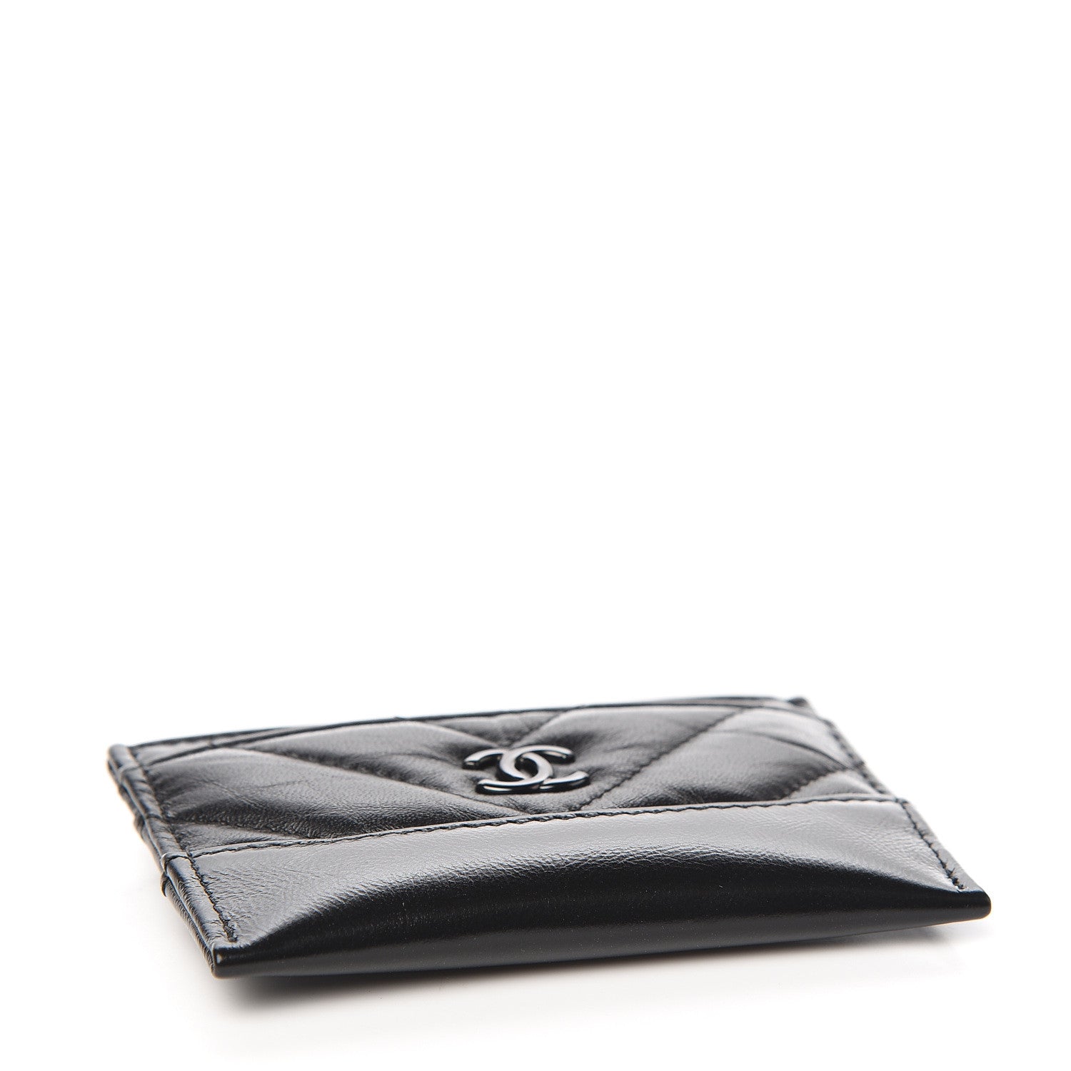 Chanel Aged Calfskin Chevron Quilted Gabrielle Card Holder Black 3 of 8