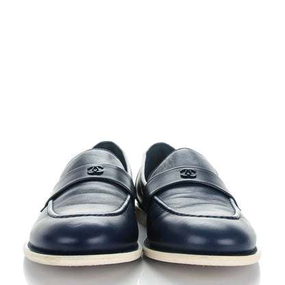 Chanel Lambskin CC Mocassin Loafers 40 Navy 2 of 9