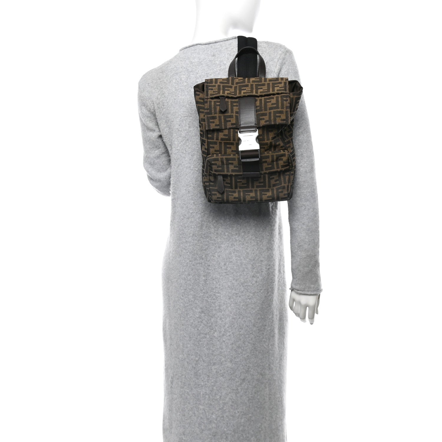 Fendi Recycled Fabric Jacquard Vitello Astro FF 1974 Small Fendiness Backpack Tobacco Moro Black 2 of 10