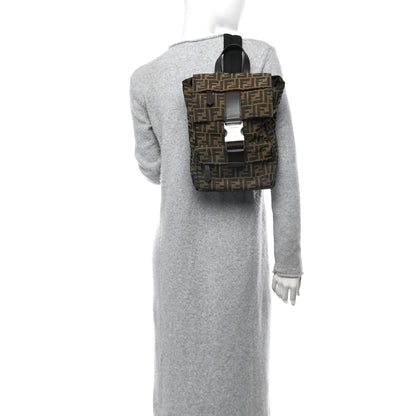 Fendi Recycled Fabric Jacquard Vitello Astro FF 1974 Small Fendiness Backpack Tobacco Moro Black 2 of 10