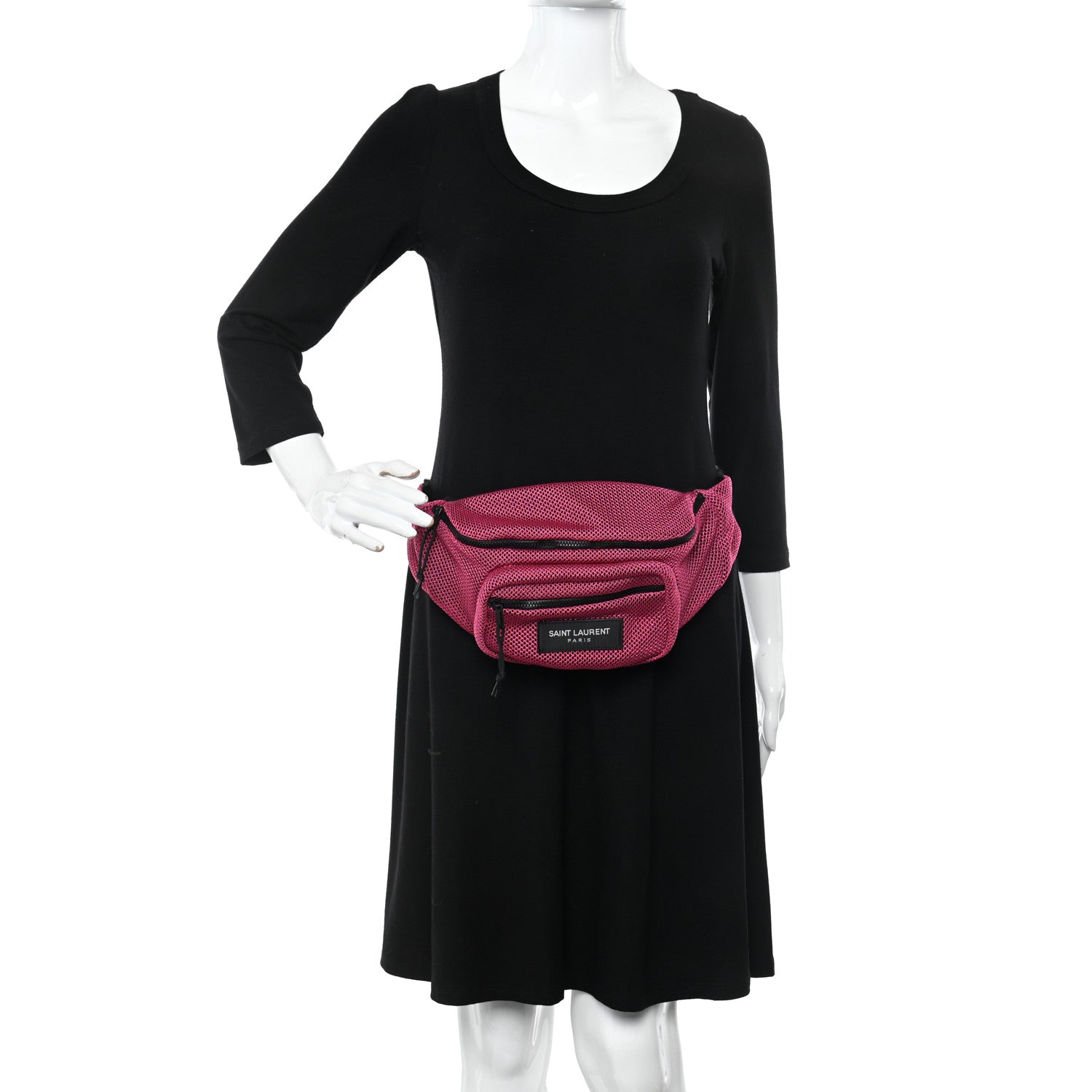 Saint Laurent Nylon Mesh SLP Belt Bag Fuchsia 2 of 9