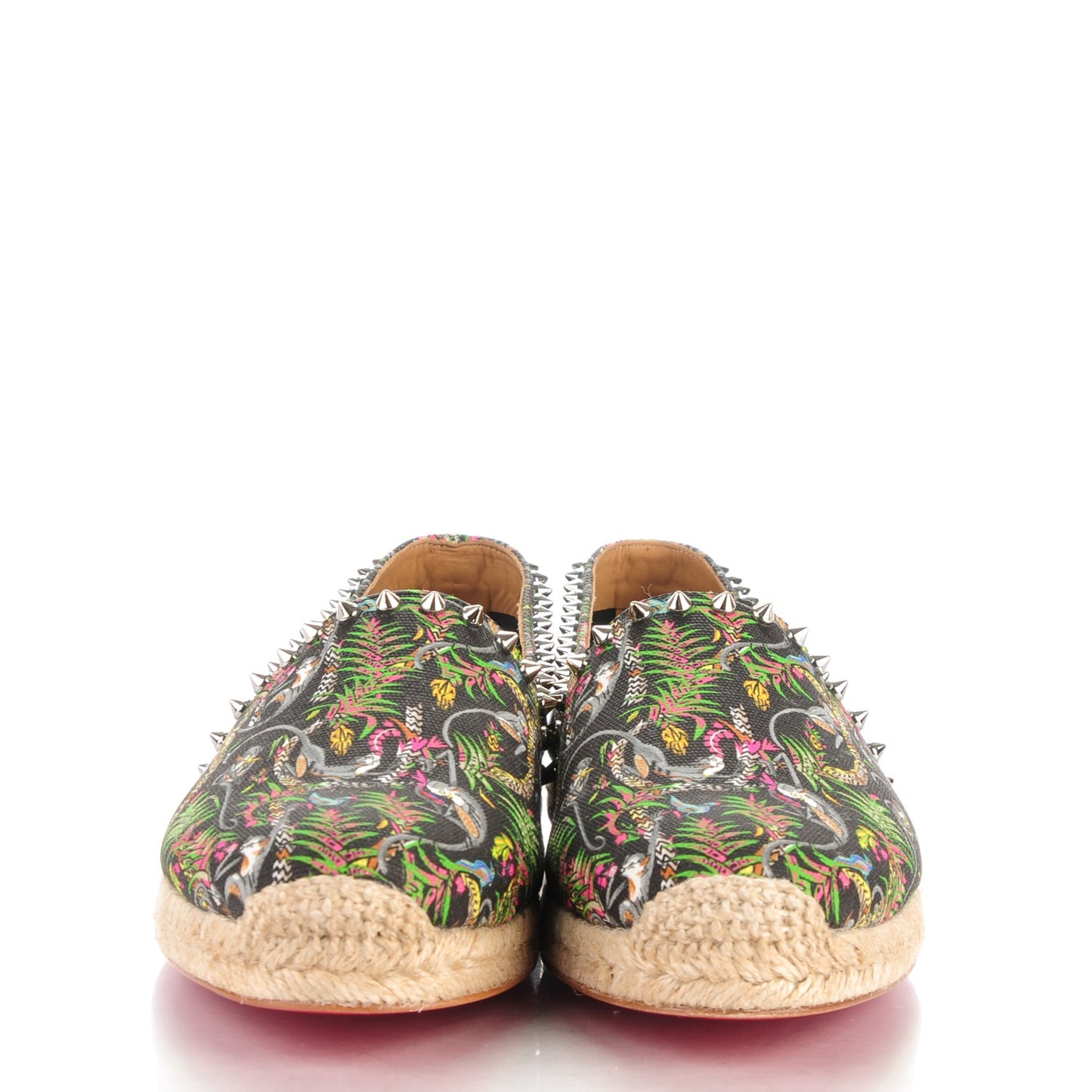 Canvas Loubi Jungle Print Ares Spikes Flat Espadrilles 40 Black