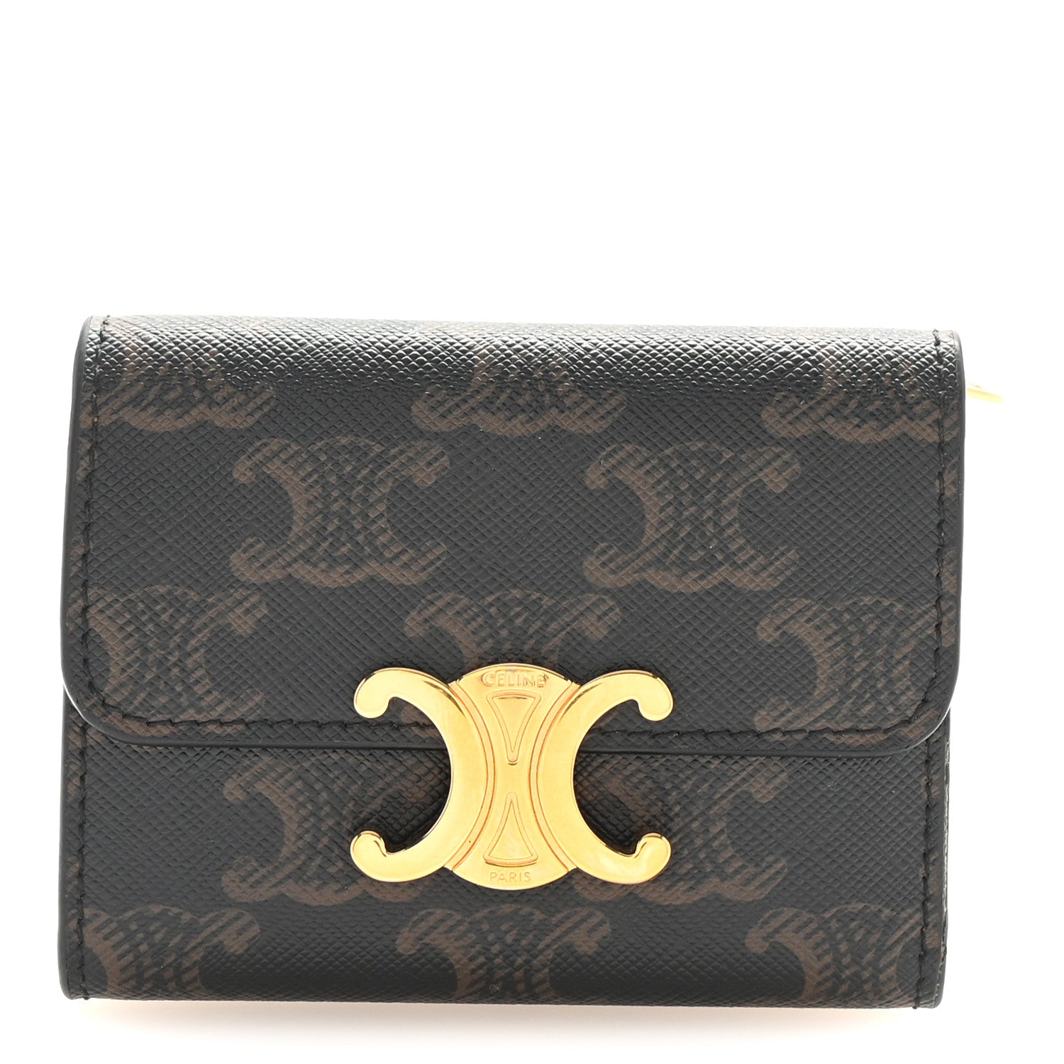 Celine Canvas Triomphe Compact Triomphe Wallet With Coin Purse Tan 1 of 6