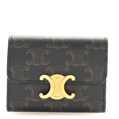 Celine Canvas Triomphe Compact Triomphe Wallet With Coin Purse Tan 1 of 6