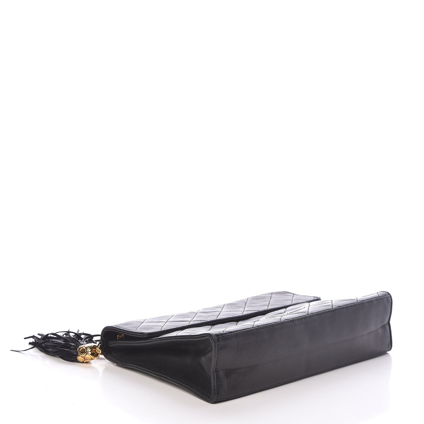 Lambskin Quilted CC Tassel Shoulder Flap Bag Black