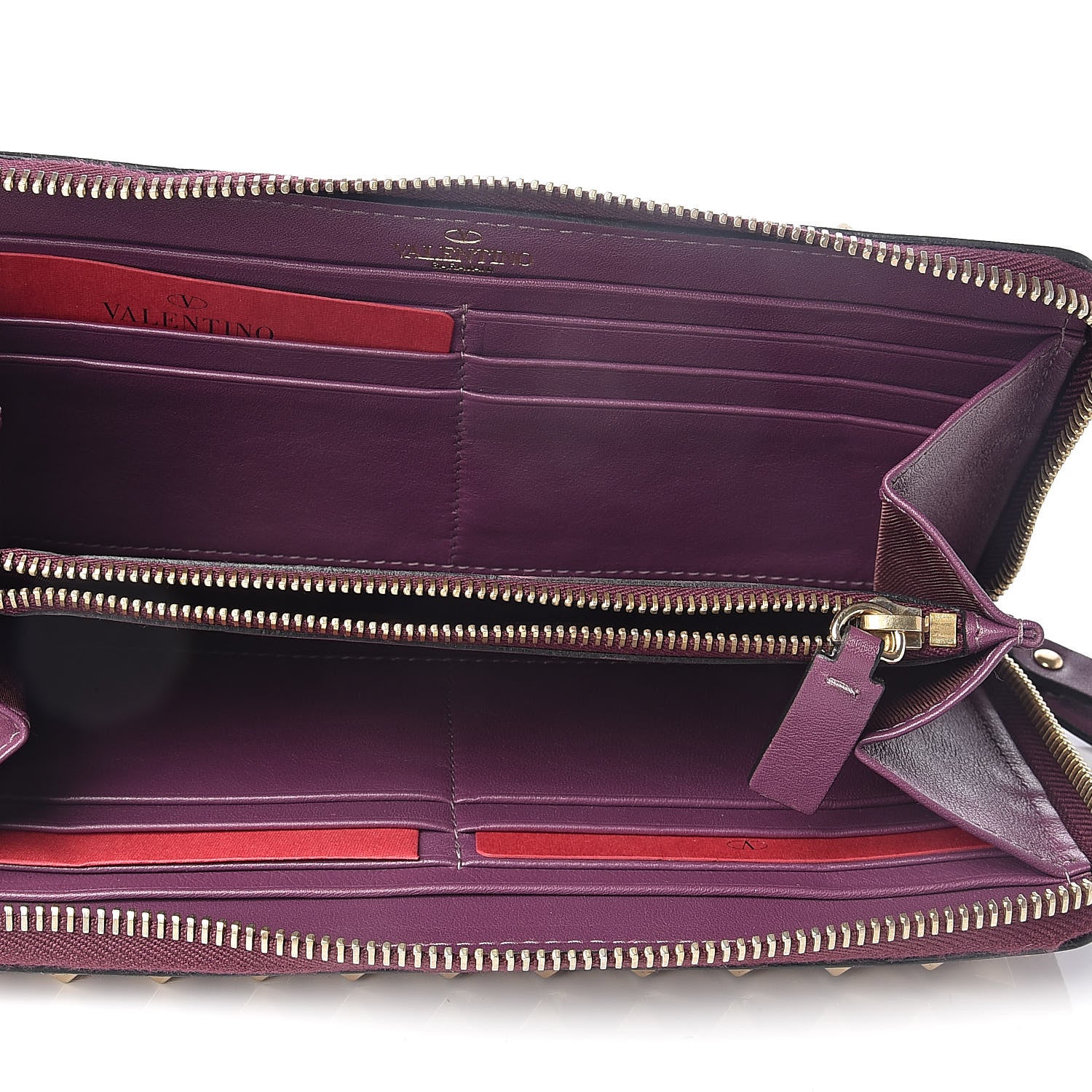 財布 VALENTINO Wallet Valentino Garavani Calfskin Rockstud Zip Around Wallet Purple