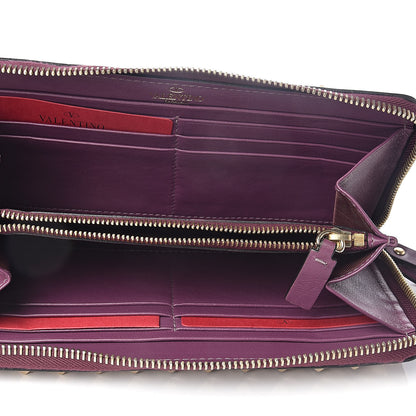 Valentino Garavani Calfskin Rockstud Zip Around Wallet Purple Violet 5 of 7