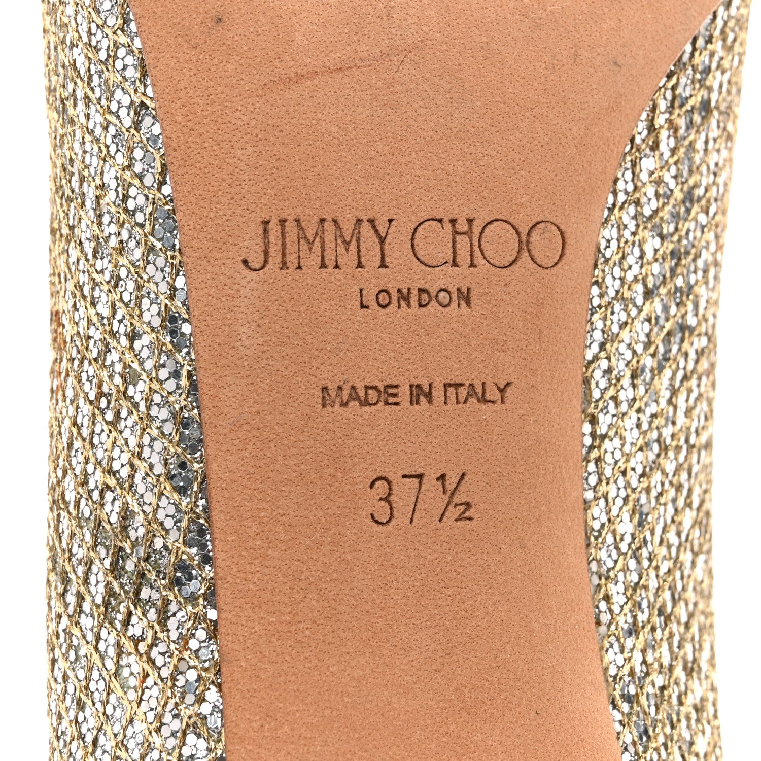 Jimmy Choo Glitter Fabric Romy 85 Pumps 37.5 Champagne 1864152