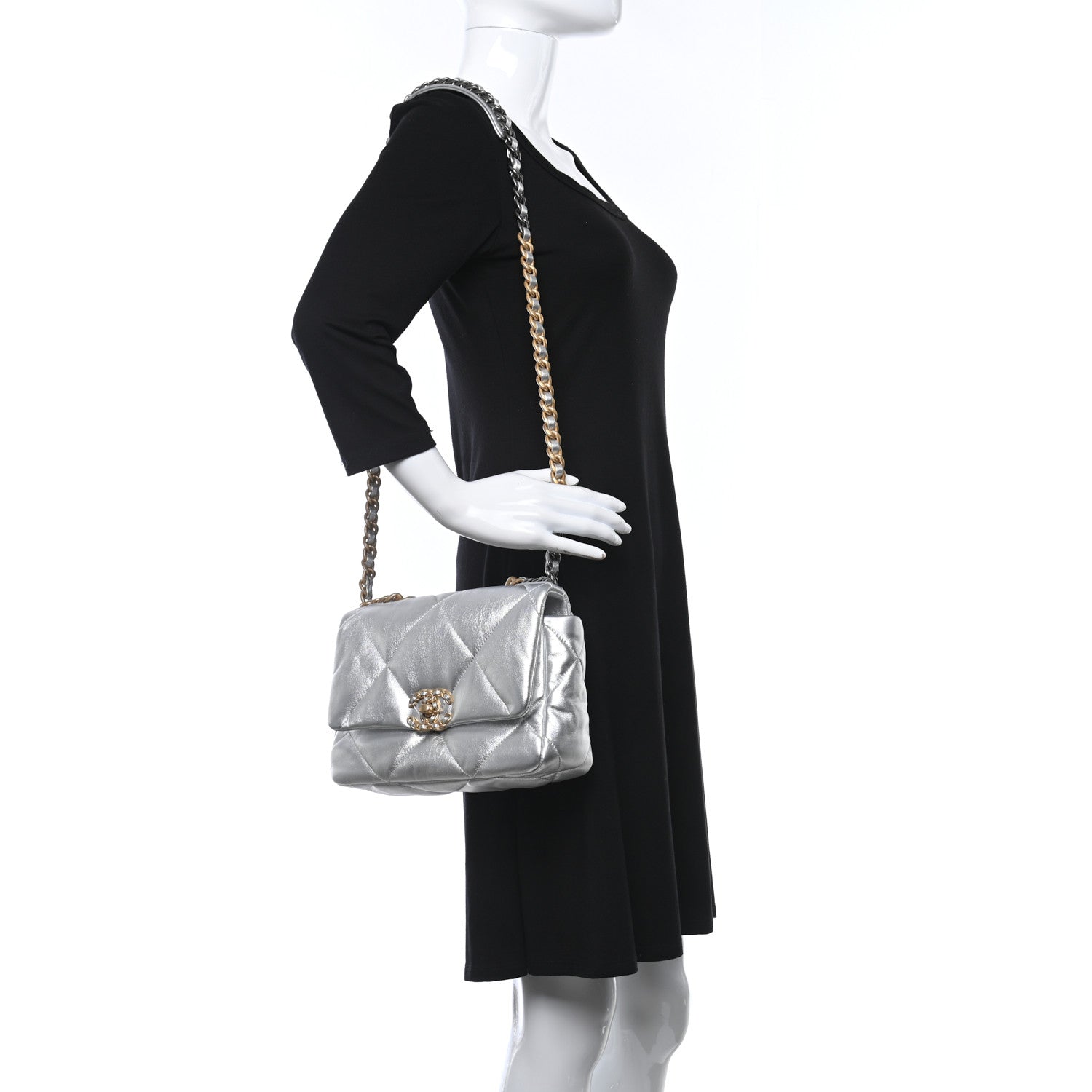 Chanel Metallic Lambskin Quilted Medium Chanel 19 Flap Silver 2 of 9