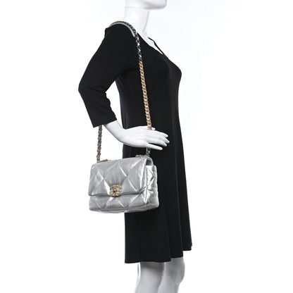 Chanel Metallic Lambskin Quilted Medium Chanel 19 Flap Silver 2 of 9