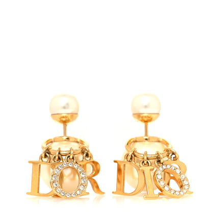 Christian Dior Pearl Crystal Tribal Logo Charms Earrings Gold 1 of 4