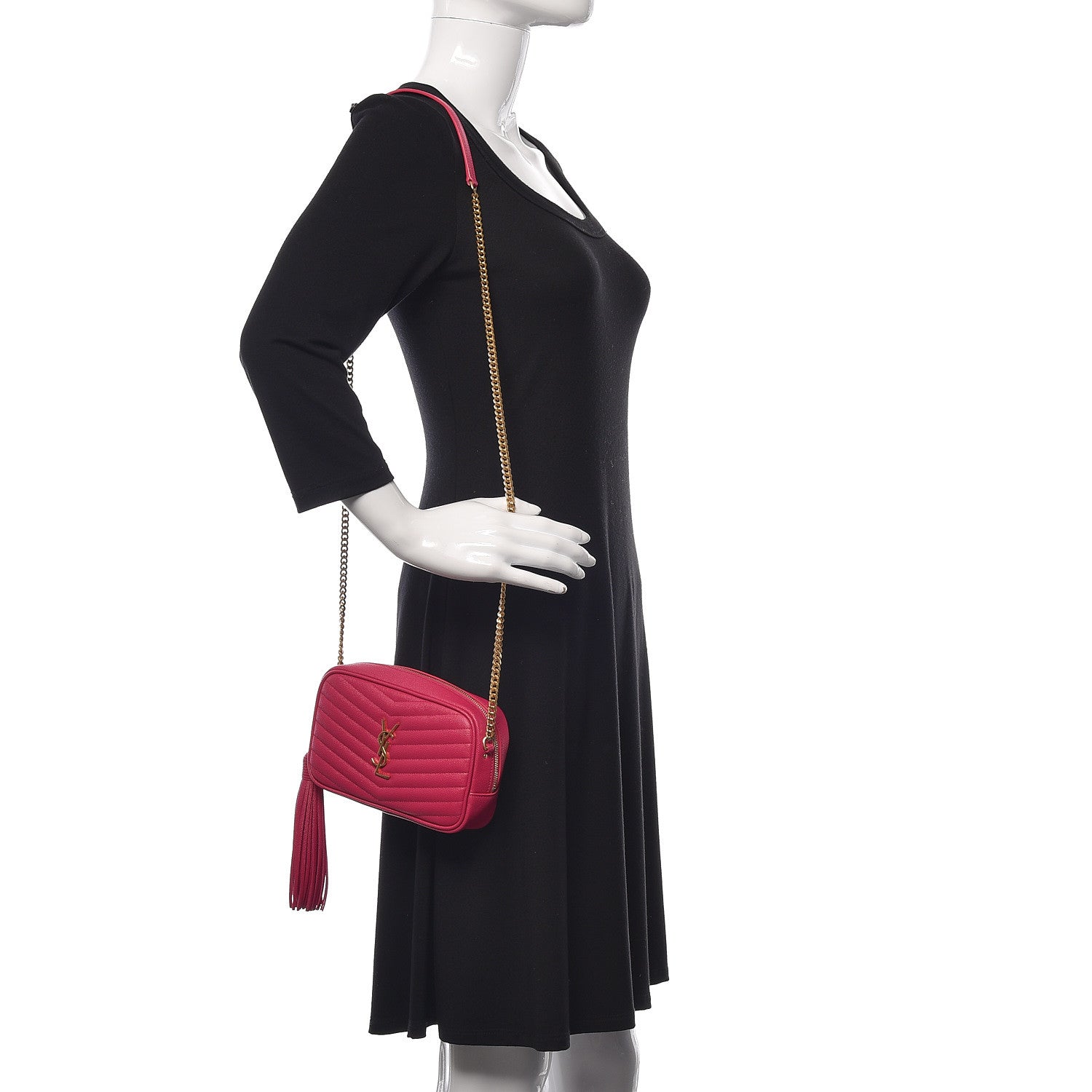 Saint Laurent Grain De Poudre Matelasse Monogram Mini Lou Camera Bag Fuchsia 2 of 10