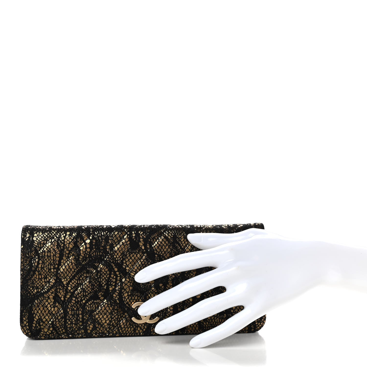 Chanel Metallic Tweed Quilted Clutch Black Gold 2 of 9