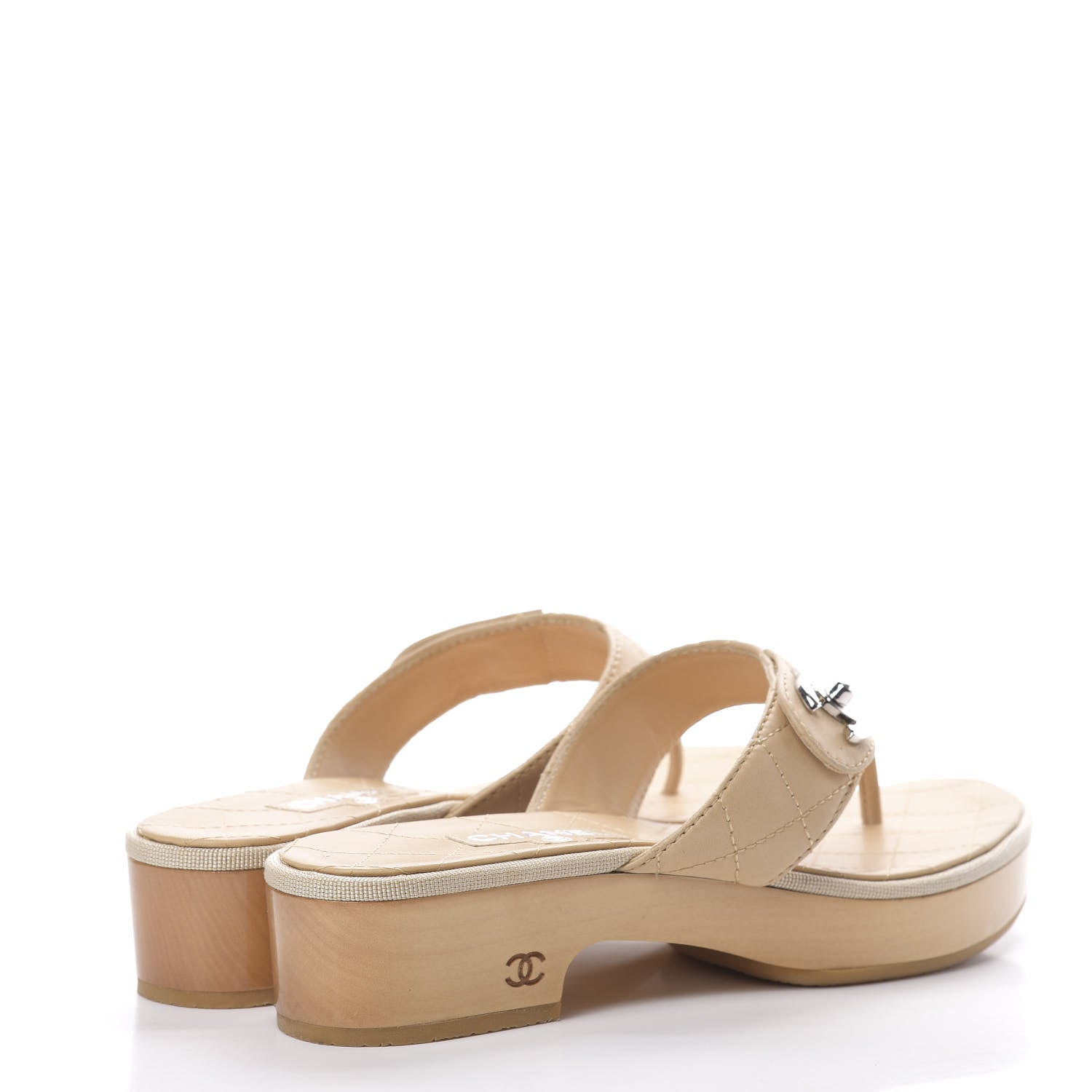 Chanel Lambskin Quilted CC Turnlock Sandals 37 Beige 4 of 10