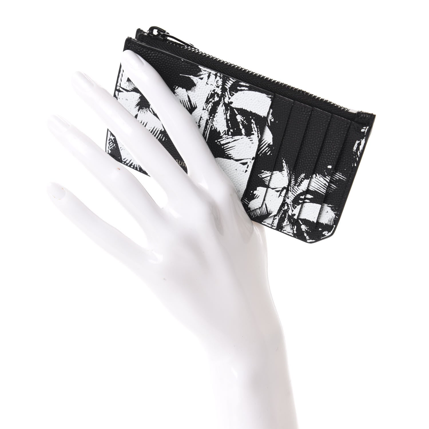 Saint Laurent Grain de Poudre Palm Tree 5 Fragments Zip Pouch Card Holder Black 2 of 7